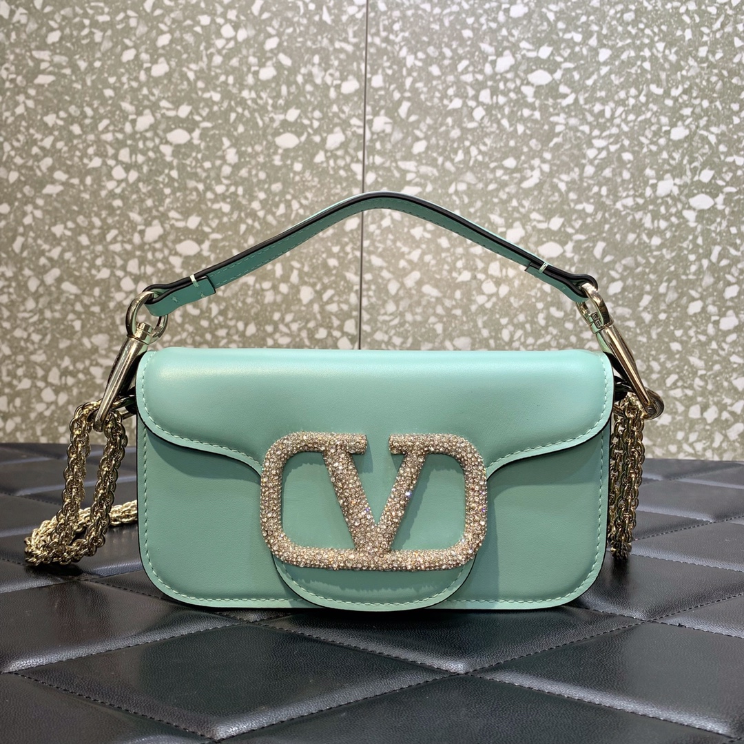 Valentino Garavani Loco Small Shoulder Bag in Sky Blue Calfskin Leather